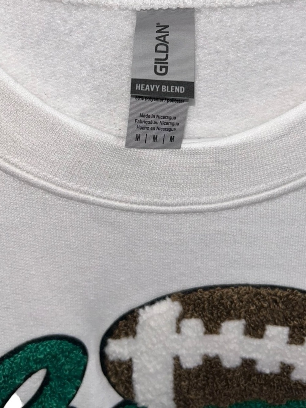 Game Day Football Chenille Patch Crewneck Sweatshirt White Medium - Picture 5 of 6